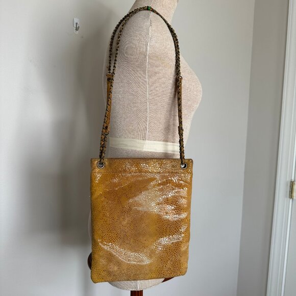 Hobo International Gold Yellow Leather Snakeskin Purse Crossbody Shoulder Strap - Picture 5 of 13